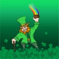 Leprechaun with treasure green background Royalty Free Stock Photo